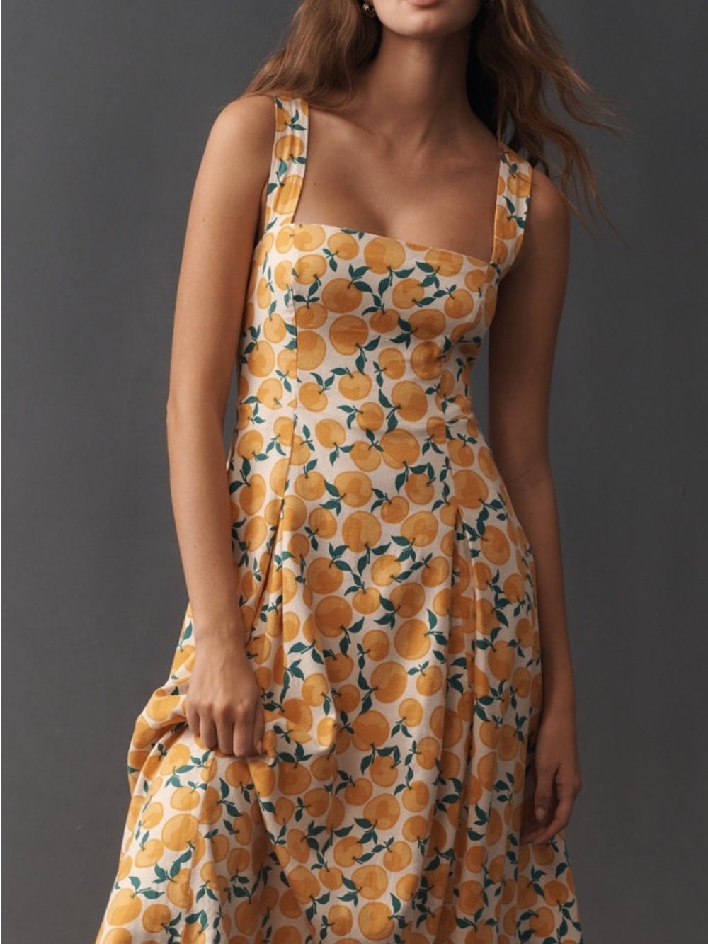 Anthropologie Maeve Printed A-Line Halter Midi Dress Oranges NWT